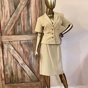 (Dress) Short Sleeved Tan Pinstripe Skirt Suit Size 6